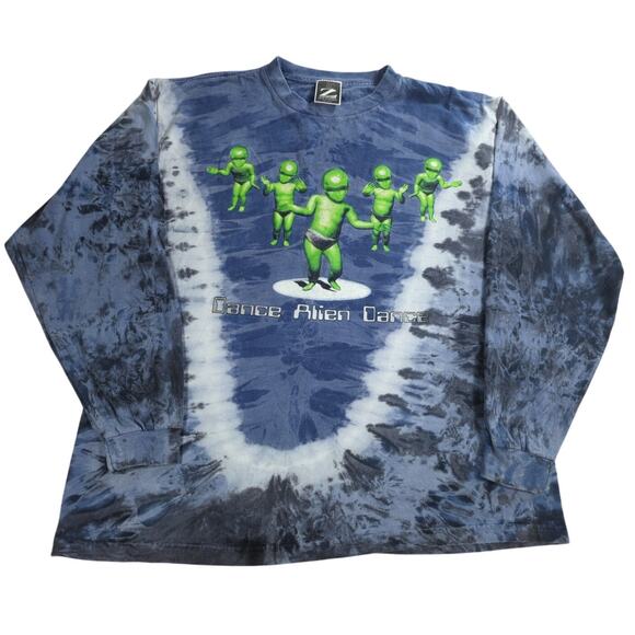Y2K Z Screenprints Tie Dye Alien Graphic Shirt Dance Alien Dance Long Sleeve L - Picture 1 of 10